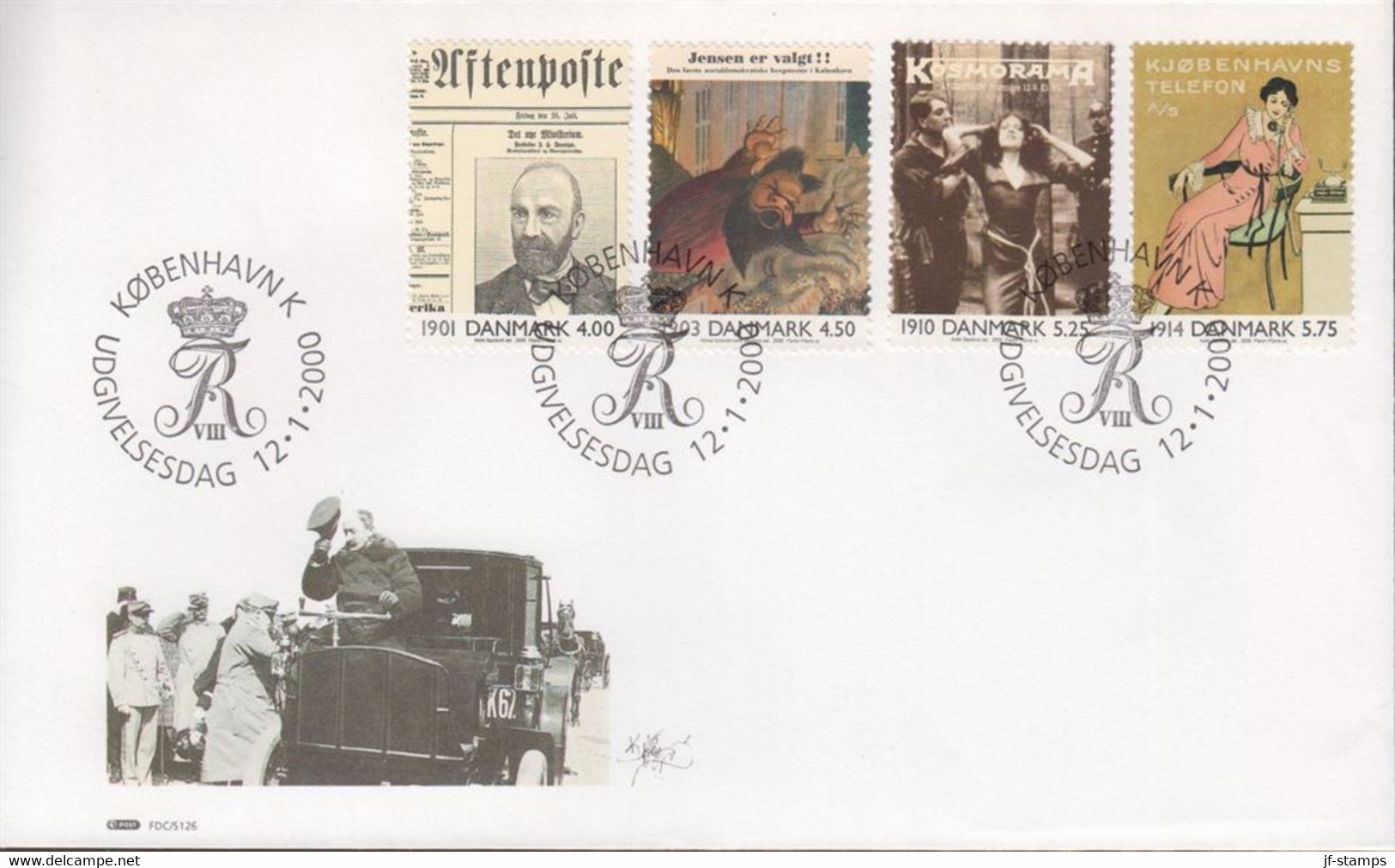 2000. DANMARK. Key Moments In The 20th Cent. Complete Set On FDC 12.1.2000.  (Michel 1234-1237) - JF434089 - Lettres & Documents