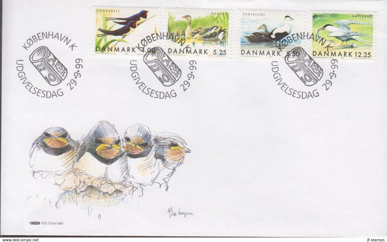 1999. DANMARK. Birds Complete Set On FDC 29.9.99.  (Michel 1223-1226) - JF434091 - Lettres & Documents