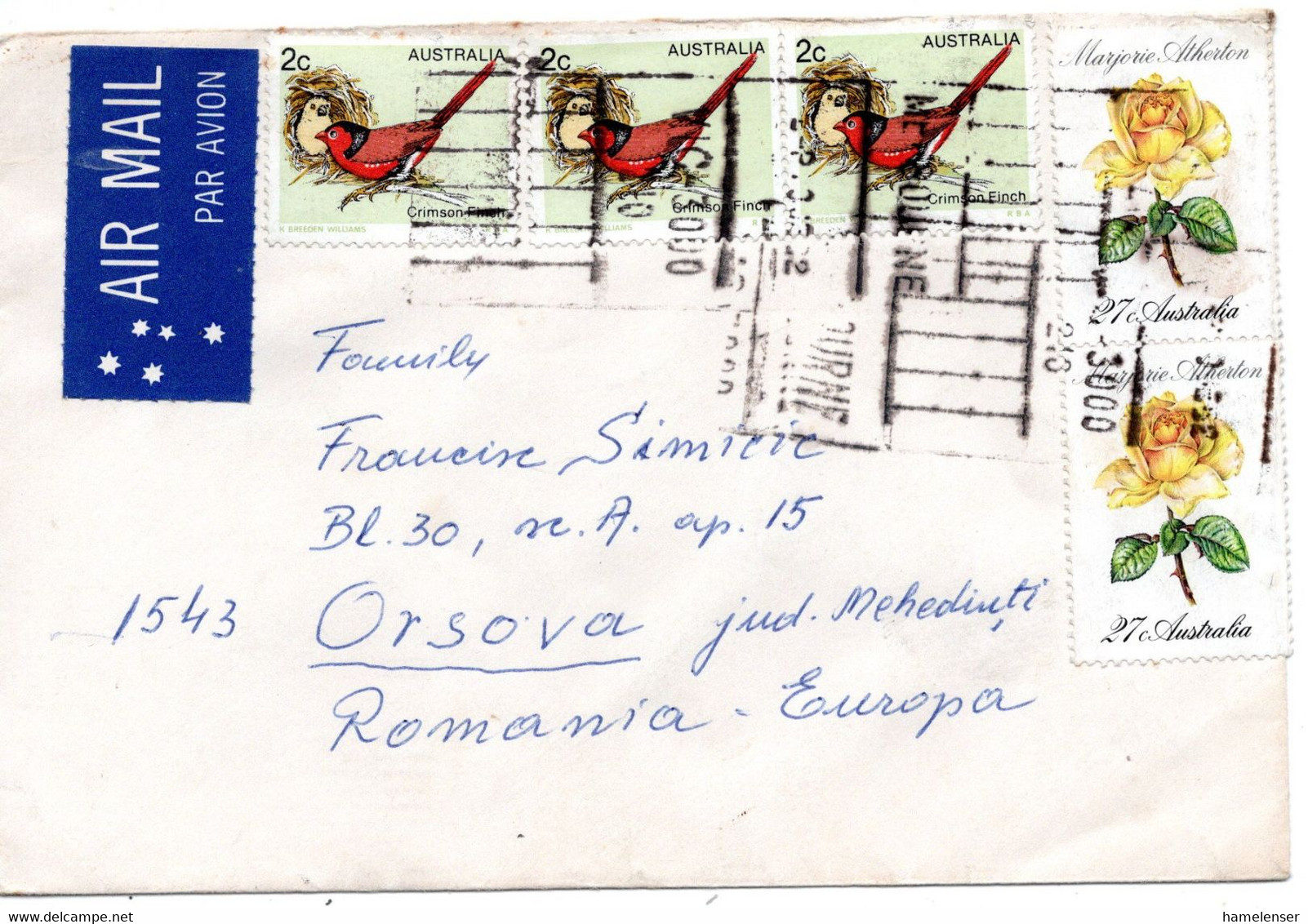 61524 - Australien - 1982 - 2@27c Rosen MiF A LpBf MELBOURNE -> ORSOVA (Rumaenien) - Lettres & Documents