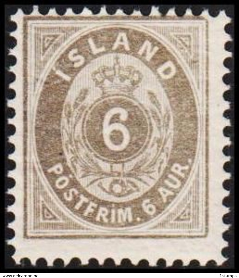 1876. ISLAND. Aur-Issue. 6 Aur Grey. Perf. 14x13½ Never Hinged. Rare In This Quality.  (Michel 7A) - JF525030 - Unused Stamps