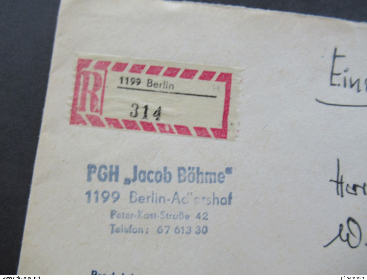 DDR 1988 Einschreiben Berlin Ortsbrief Abs. Stempel PGH Jacob Böhme Orthopädie Schuhmacher Handwerk - Lettres & Documents