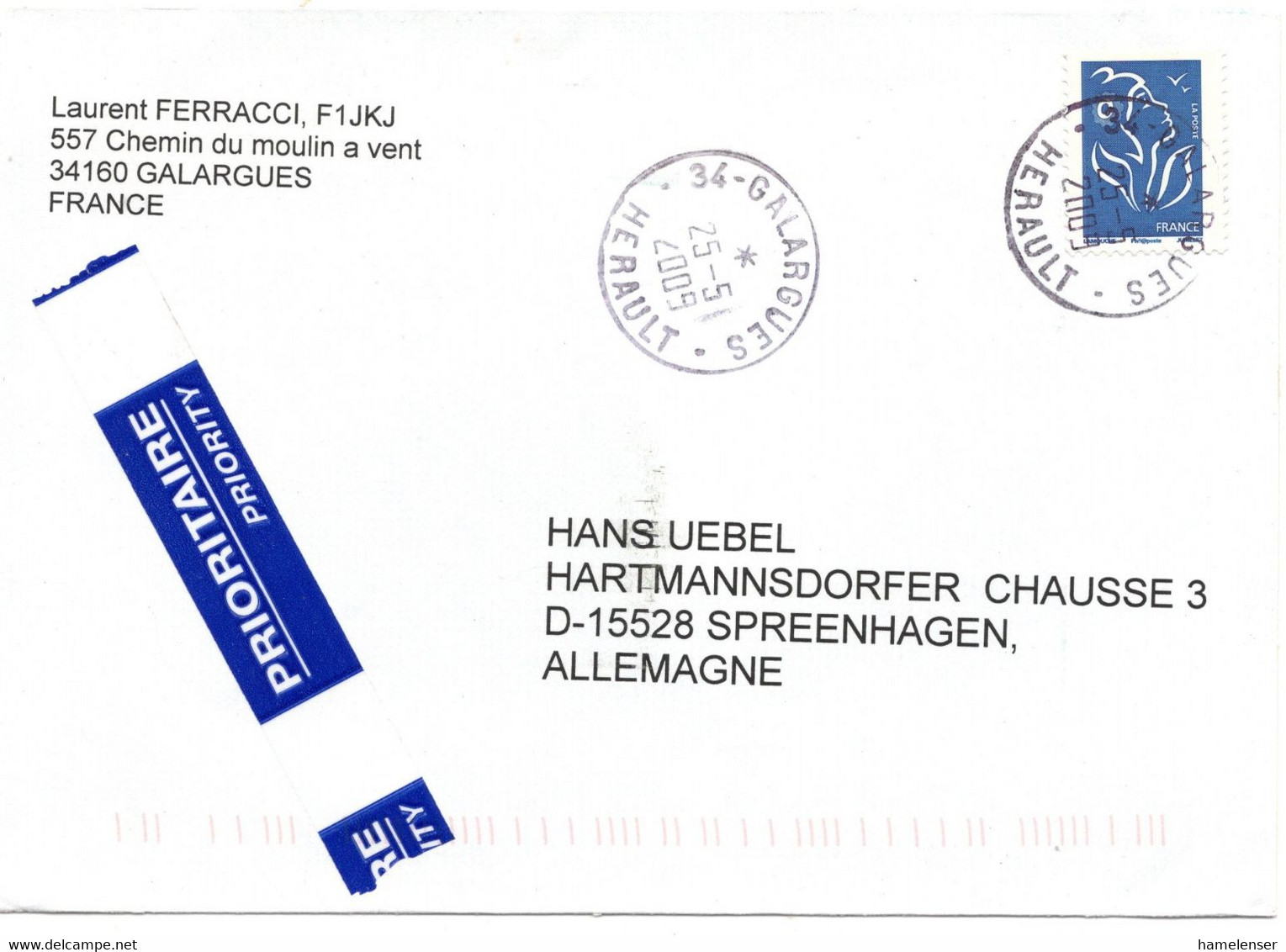 61528 - Frankreich - 2009 - TVP Lamouche EF A LpBf GALARGUES -> Deutschland - Lettres & Documents