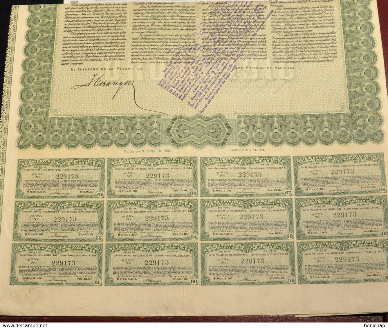 Republica Mexicana (Emprunt Extérieur Mexicain 4% Or De 1910 - Obligation De £20 - Mexique. - Banque & Assurance