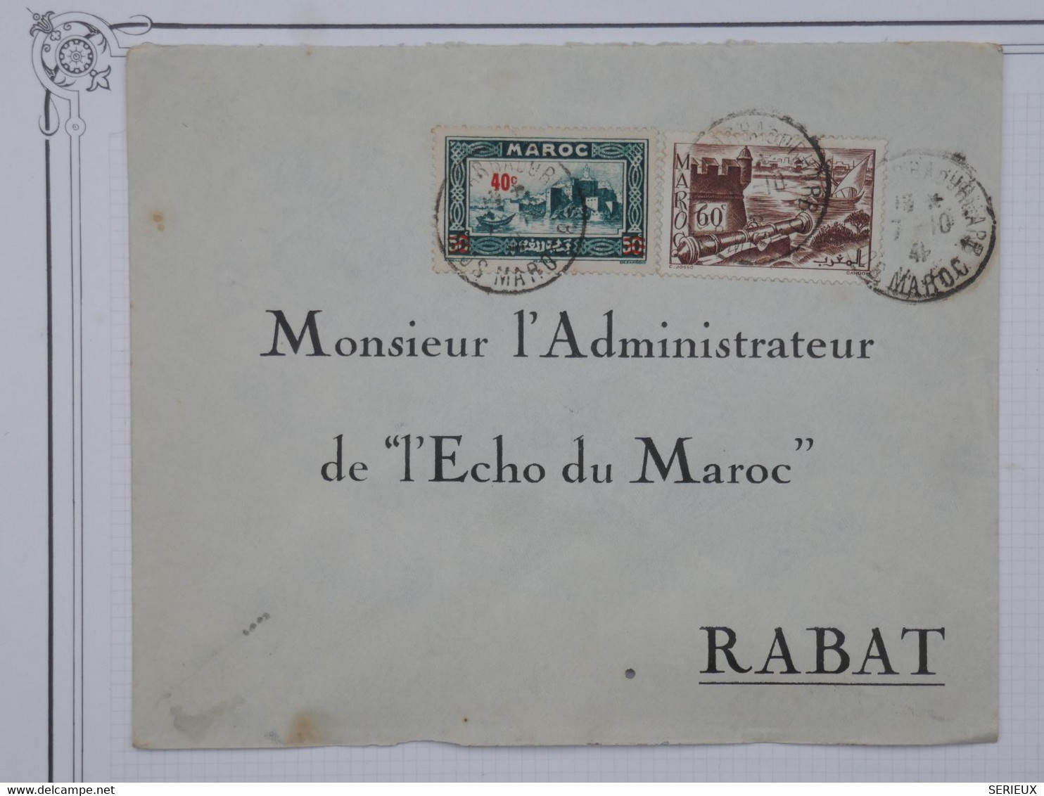 BG11 MAROC  BELLE LETTRE 1941  A RABAT  +SURCHARGE 40C+ AFFR. INTERESSANT - Storia Postale
