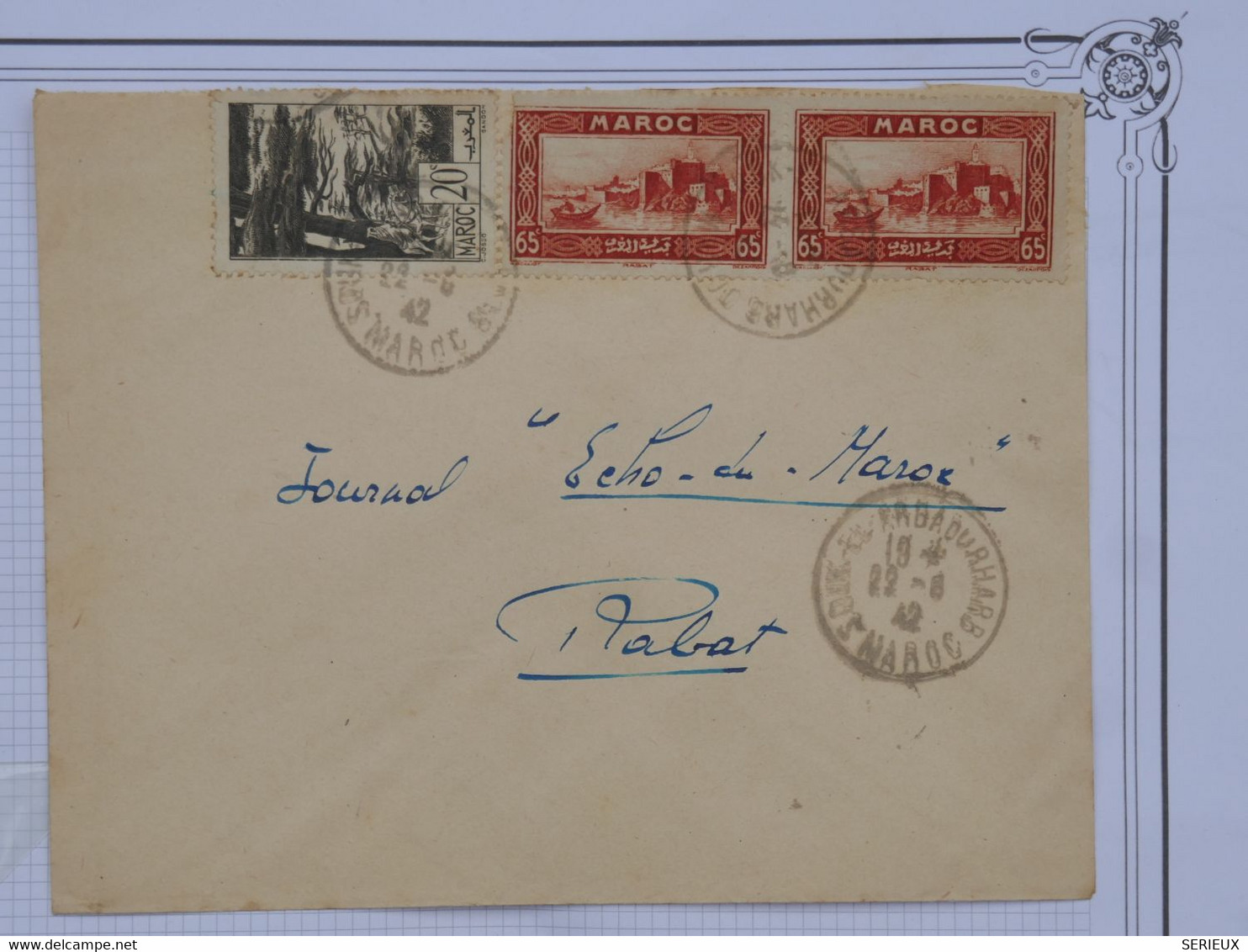 BG11 MAROC  BELLE LETTRE 1942  PETIT BUREAU SOUK EL ARBAT   A RABAT  +PAIRE DE TP+ AFFR. INTERESSANT - Briefe U. Dokumente