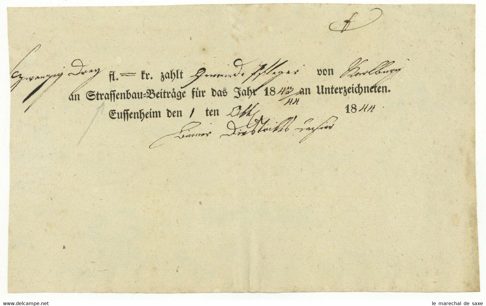 Eußenheim Unterfranken 1844 Karlburg Binner 23 Gulden Quittung - 1800 – 1899