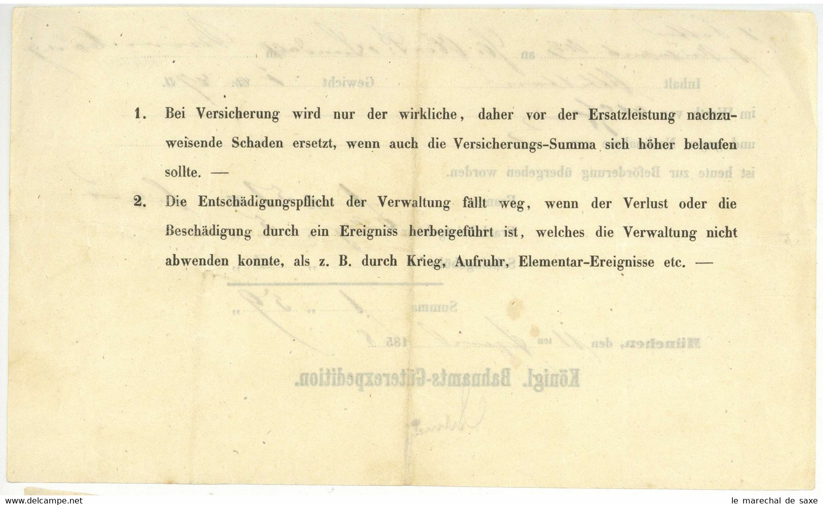 Eisenbahn Bayern 1858 Königlich Bahnamts Güterexpedition München Nach Nürnberg - 1800 – 1899