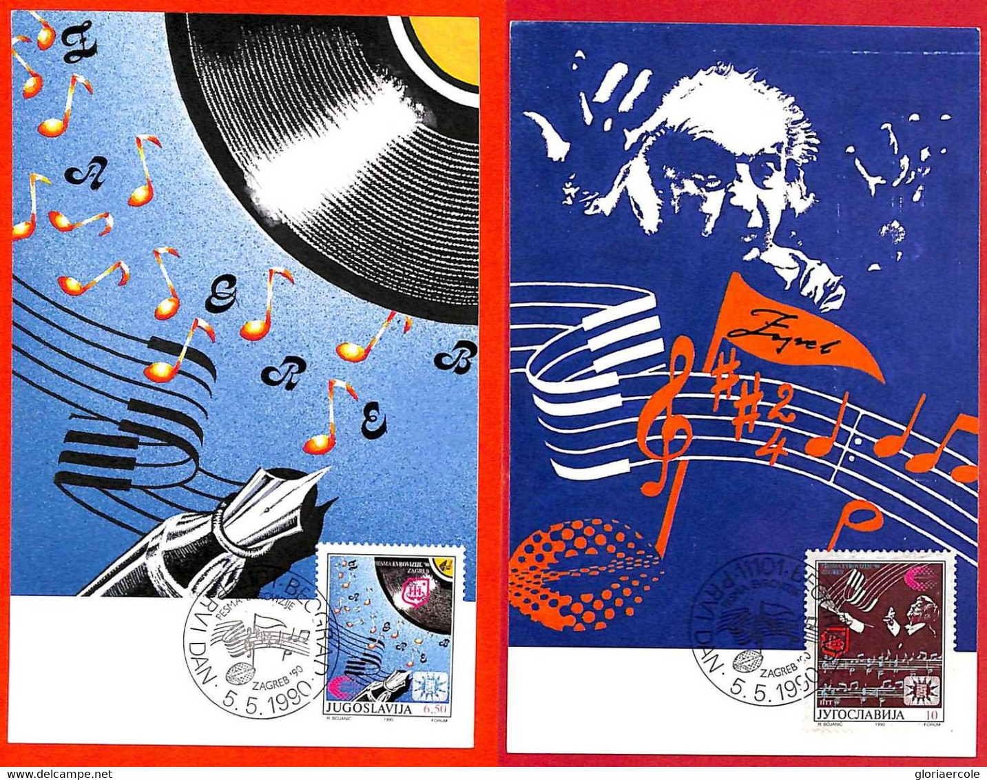 Aa3374 - YUGOSLAVIA - POSTAL HISTORY - Set Of 2  MAXIMUM CARD  - 1990  Music - Cartes-maximum