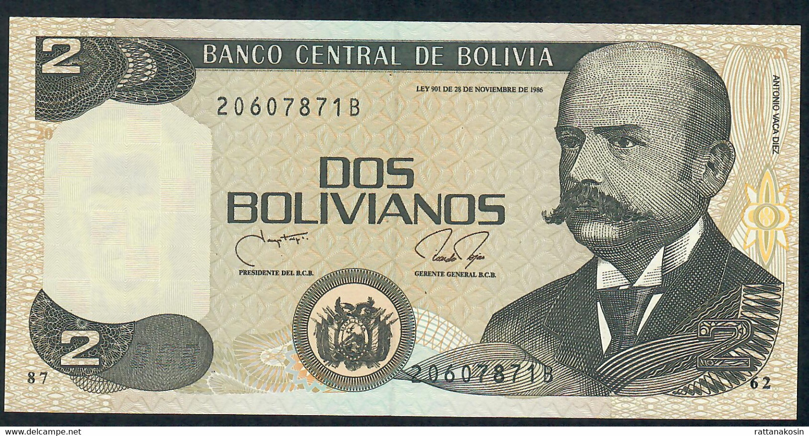 BOLIVIA  P202b 2 BOLIVIANOS  1990 Signature 84 #B     UNC. - Bolivien