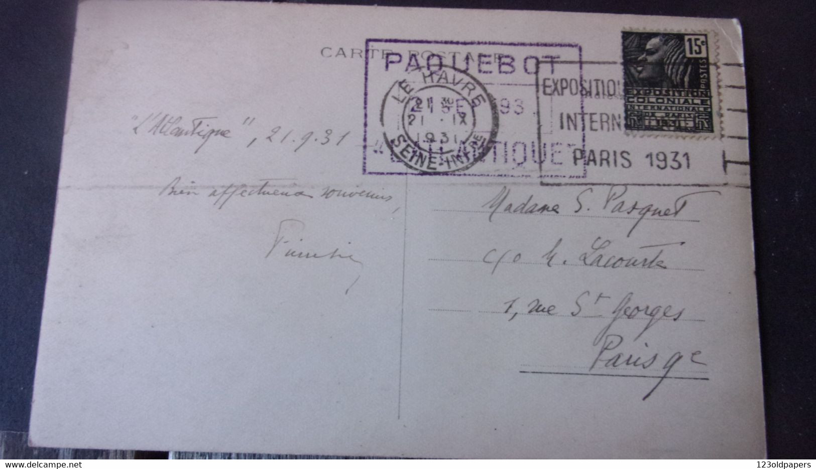 ♥️ / BATEAUX // PAQUEBOT  L ATLANTIQUE CACHET 1931  LE HAVRE EXPO - Dampfer