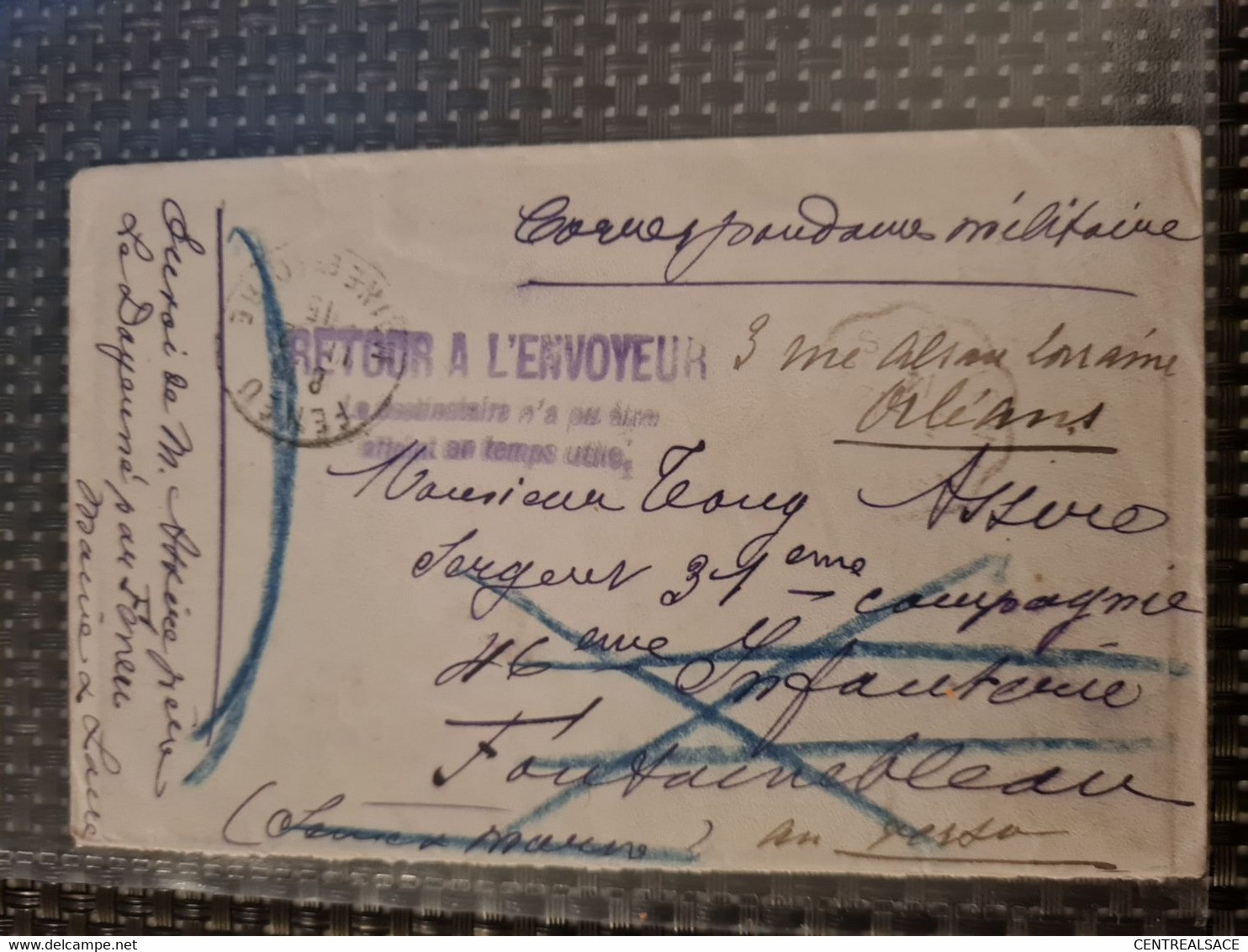 Lettre FENEU 1915 Correspondance Militaire  Retour A L'envoyeur Pour FONTAINEBLAU ORLEANS - Sonstige & Ohne Zuordnung