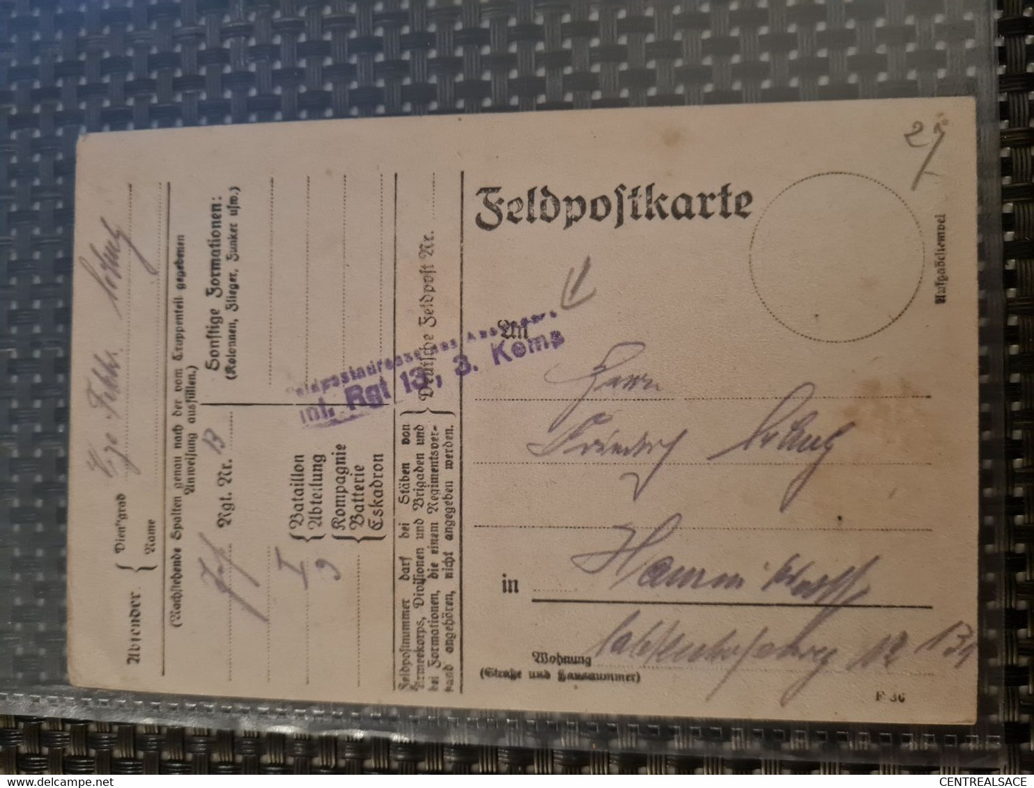 CARTE FELDPOSTKARTE 1917 INF. RGT 13 ? 3 KOMS ? - Sonstige & Ohne Zuordnung