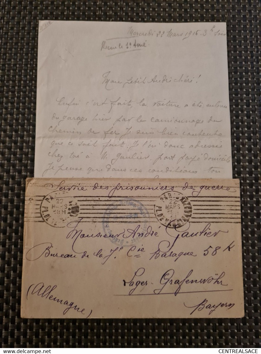 LETTRE 1916 SERVICE DES PRISONNIERS DE GUERRE Lager GRAFENWOHR BAYERN  DE PARIS  BARAQUE 58 K - Sonstige & Ohne Zuordnung