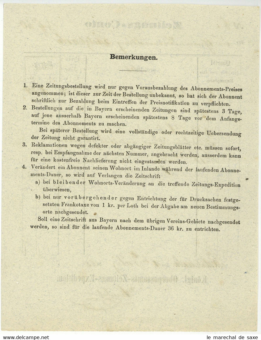 Retzbach Zellingen Main-Spessart Unterfranken 1865 Zeitungsrechnung - 1800 – 1899