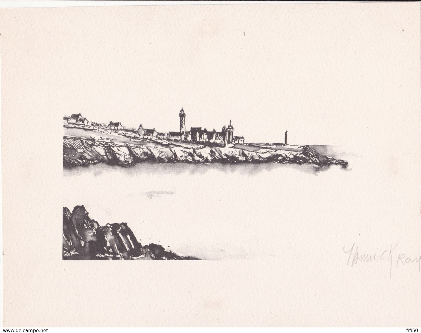 Reproduction DESSIN ENCRE De Yannick  RAY La Pointe Saint Mathieu 29 - Art Contemporain