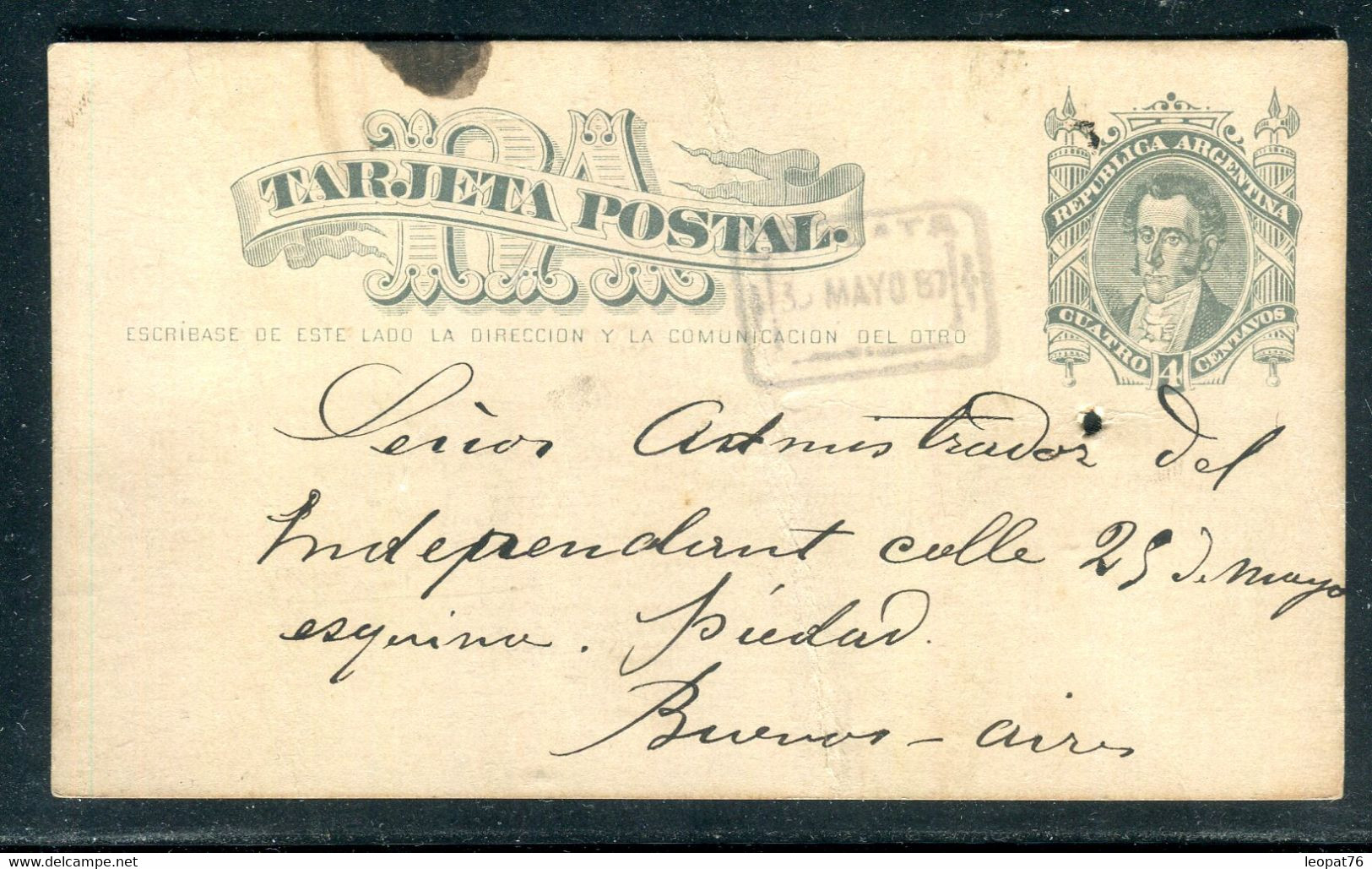 Argentine - Entier Postal ( Pli Central) De La Plata Pour Buenos Aires En 1887 - O 163 - Entiers Postaux