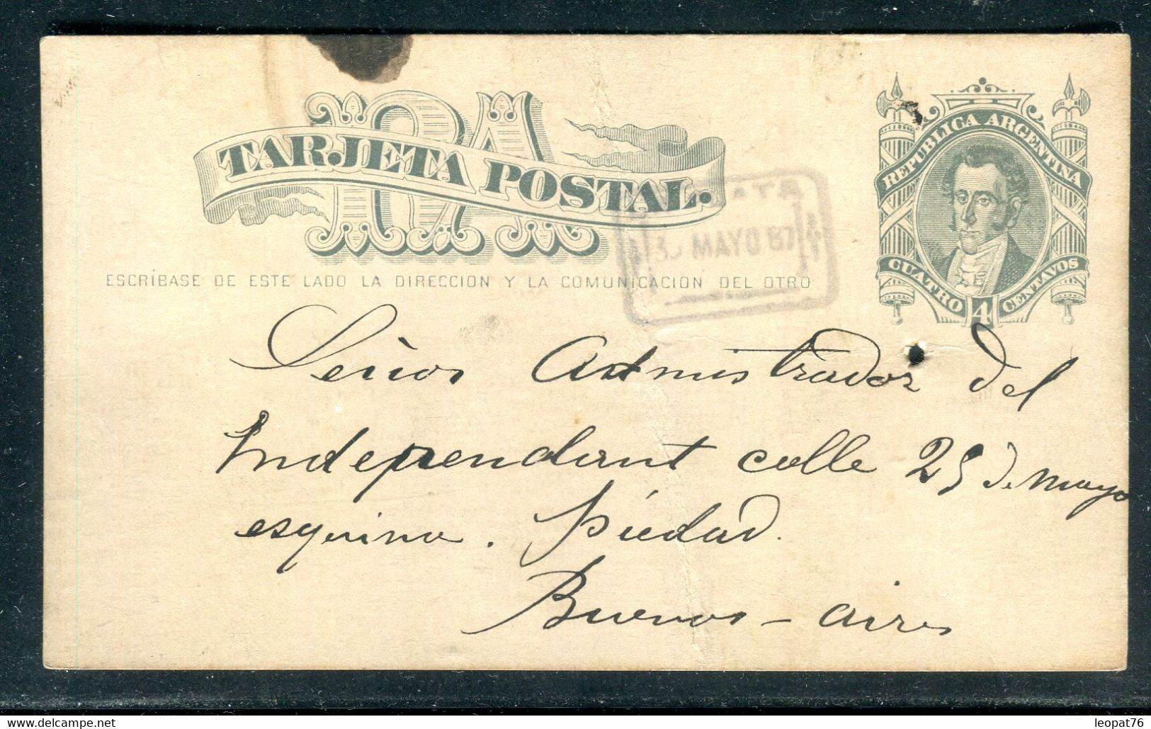 Argentine - Entier Postal ( Pli Central) De La Plata Pour Buenos Aires En 1887 - O 163 - Ganzsachen