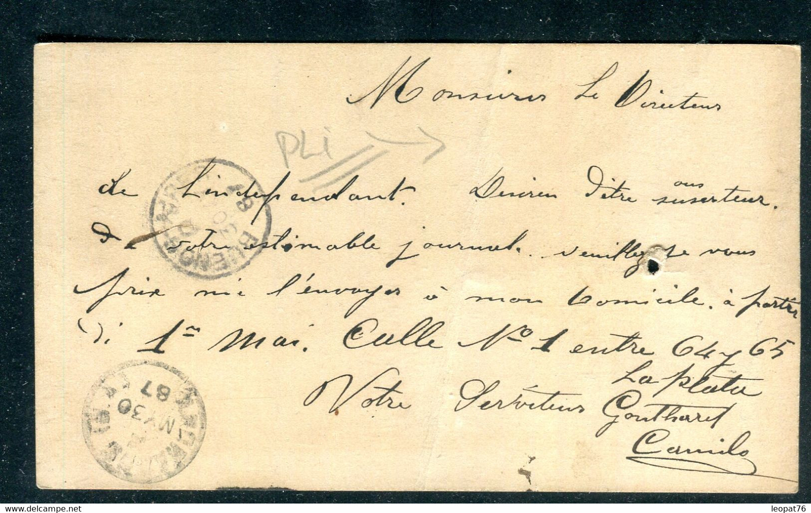 Argentine - Entier Postal ( Pli Central) De La Plata Pour Buenos Aires En 1887 - O 163 - Entiers Postaux