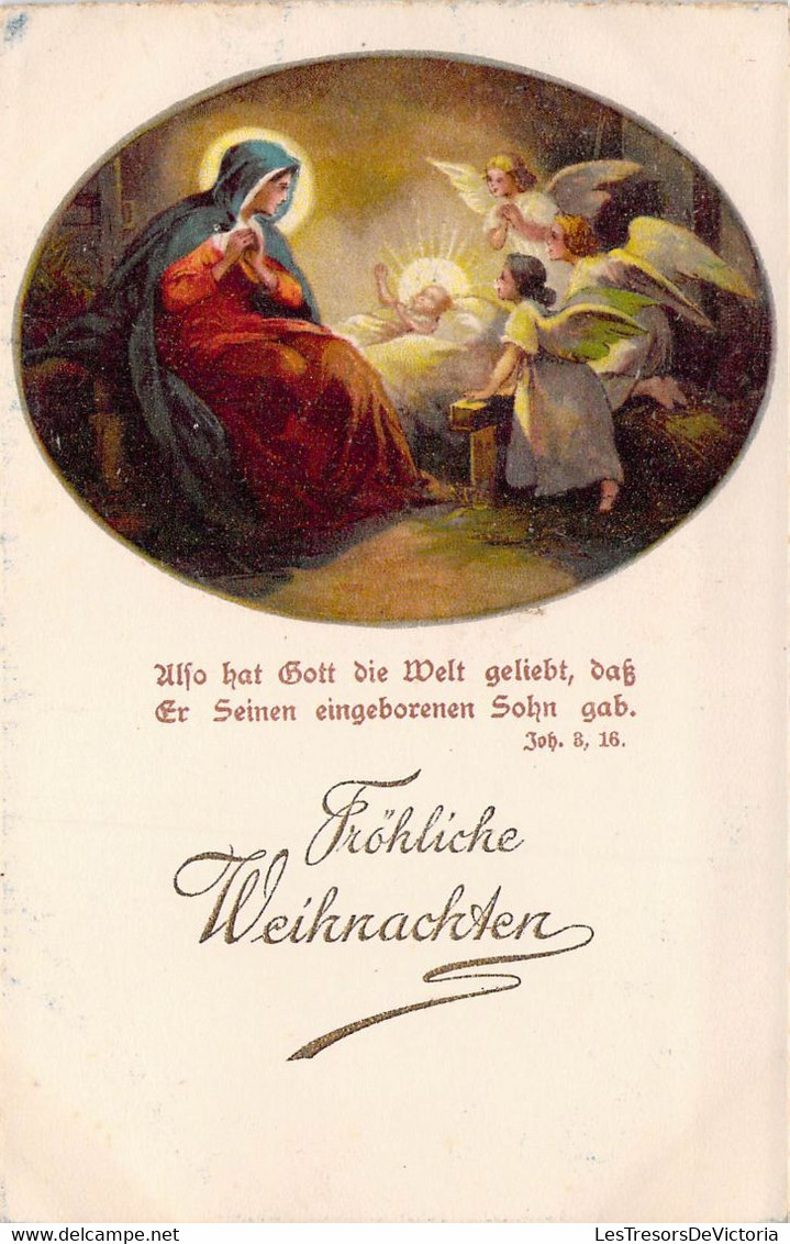 CPA Illustrateur Non Signé - Christianisme - Vierge Et Les Anges Surveille L'enfant Divin - Fröhliche Weihnachten - 1900-1949