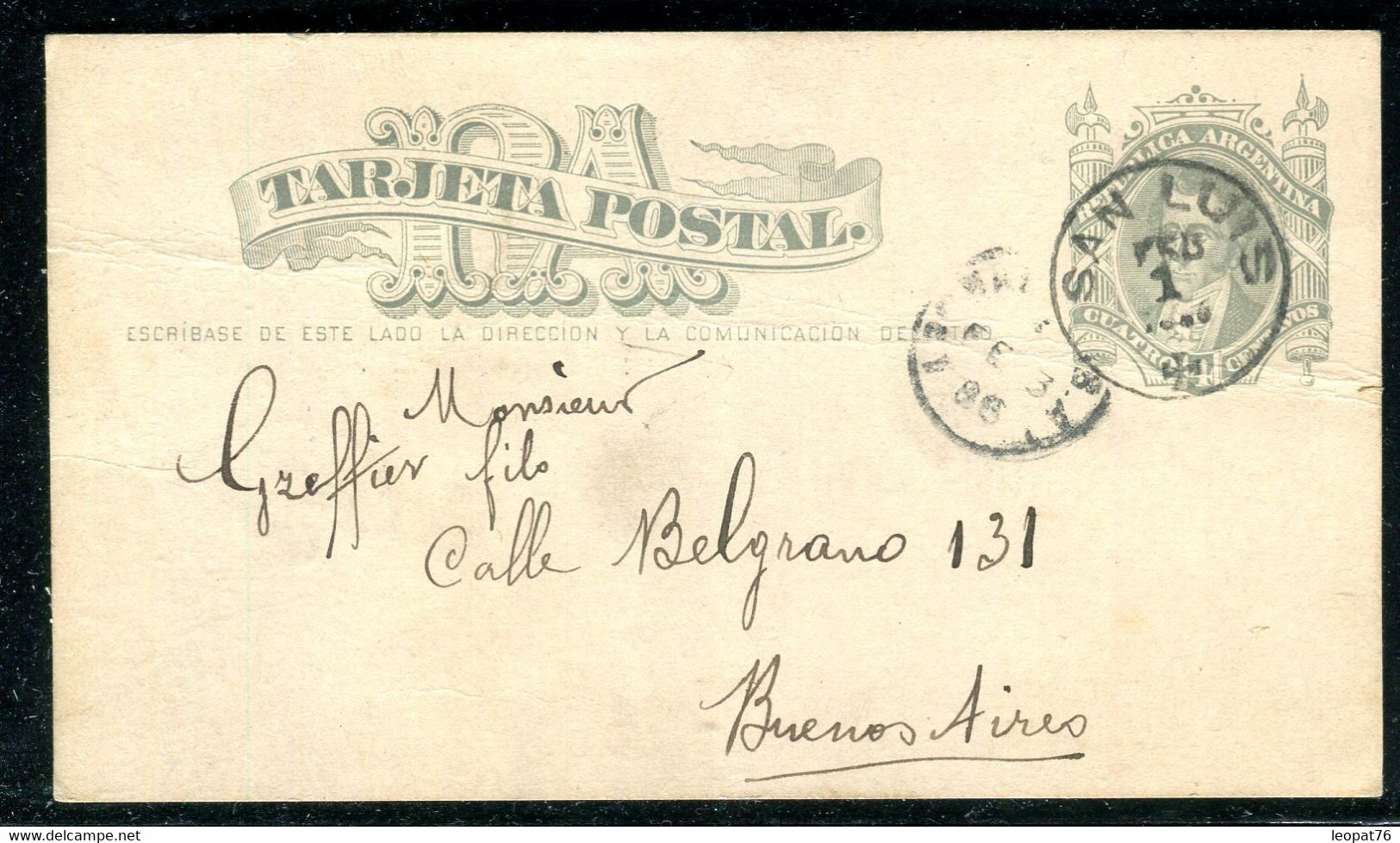 Argentine - Entier Postal ( Pli Central Visible Au Verso ) De San Luis Pour Buenos Aires En 1886 - O 165 - Enteros Postales