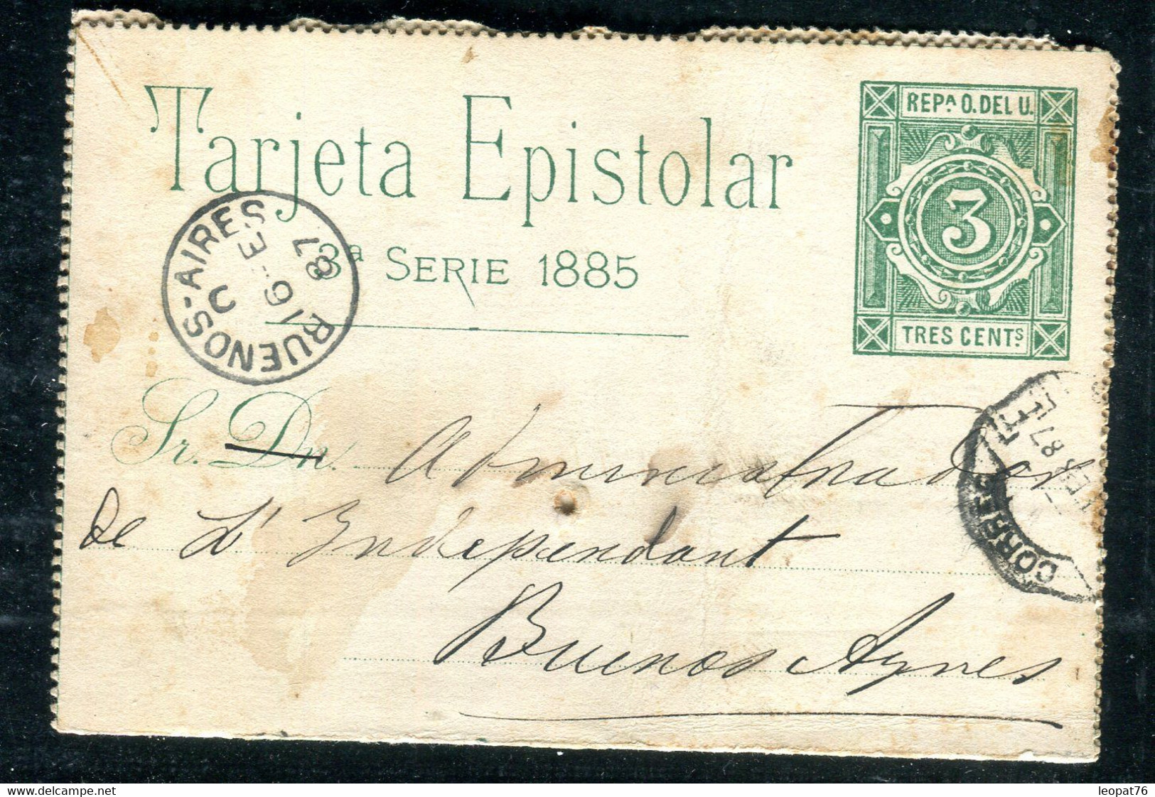 Uruguay - Entier Postal ( Carte Lettre ) Pour Buenos Aires En 1887 - O 167 - Uruguay