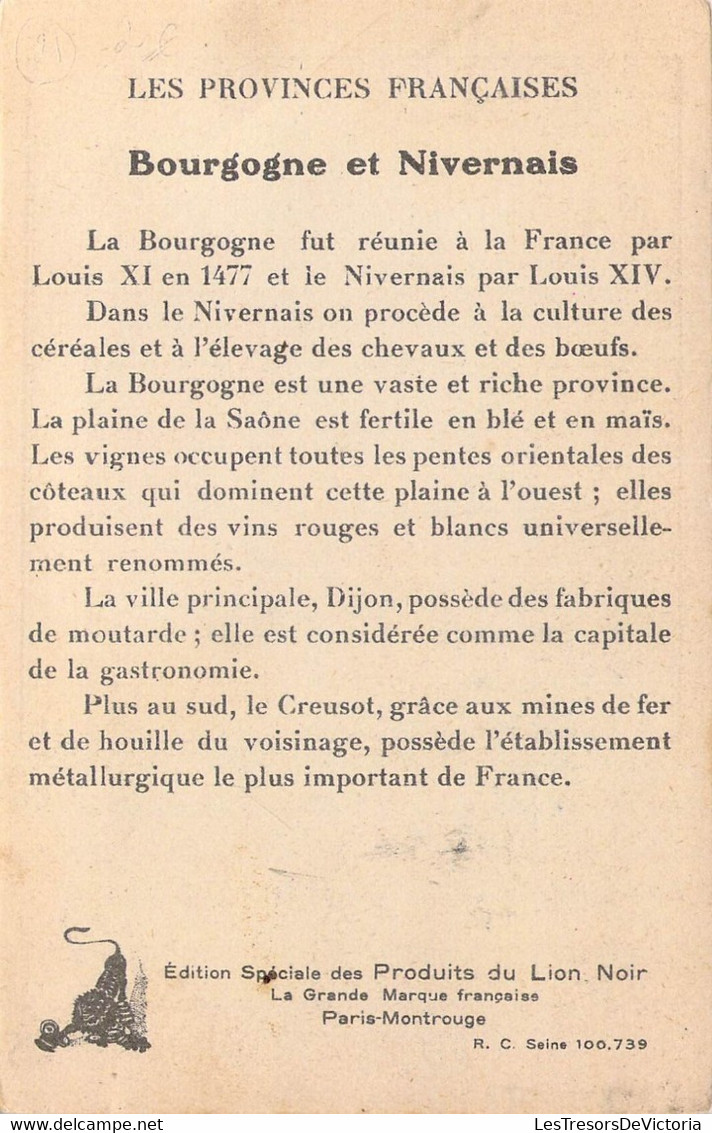 CHROMO - LES PROVINCES FRANCAISES - BOURGOGNE NIVERNAIS Historique De La Région - Otros & Sin Clasificación