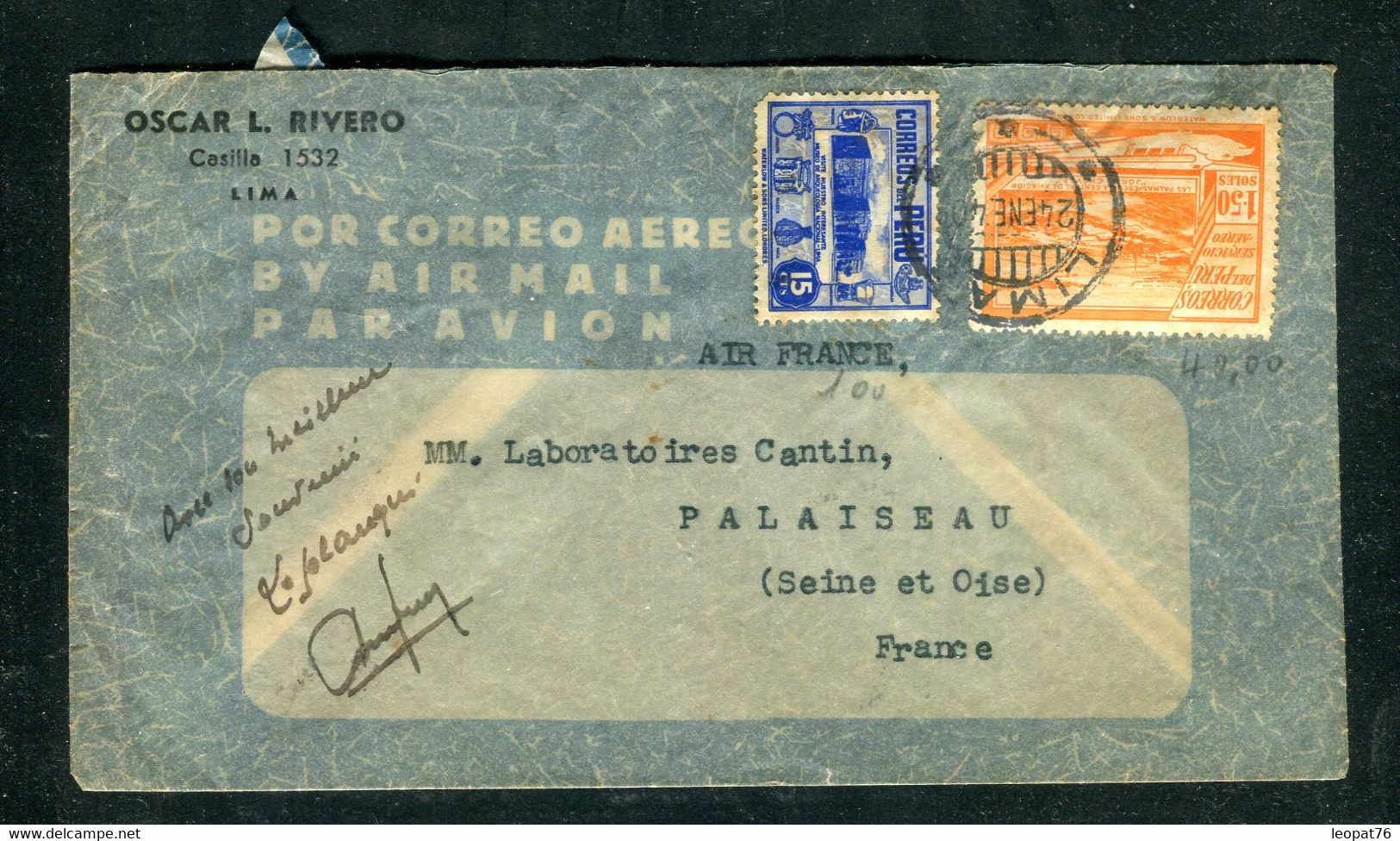 Pérou - Enveloppe Commerciale De Lima Pour Palaiseau ( France ) En 1940 - O 168 - Pérou