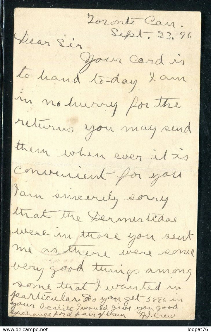 Canada - Entier Postal ( Pli Central)  De Toronto Pour St Louis En 1896 - O 172 - 1860-1899 Règne De Victoria