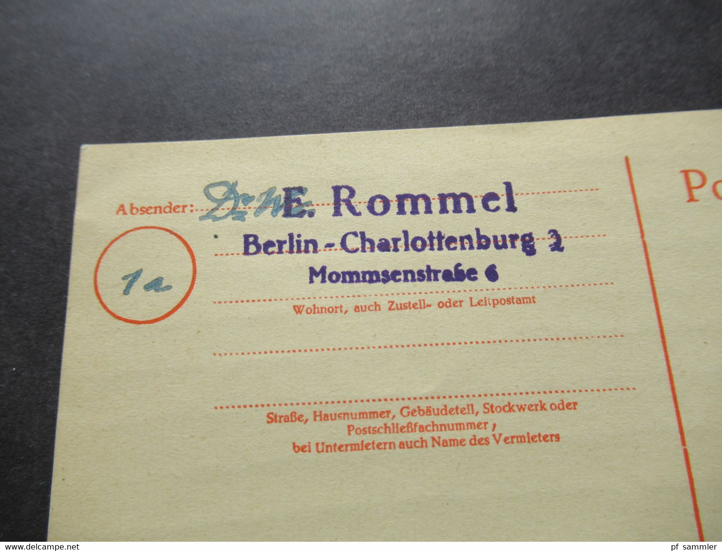 Berlin (West) 1949 GA P 4a Mit Zusatzfrankatur Rotaufdruck Als Fern PK Berlin - FFM Absender Dr. W. Rommel - Postkarten - Gebraucht