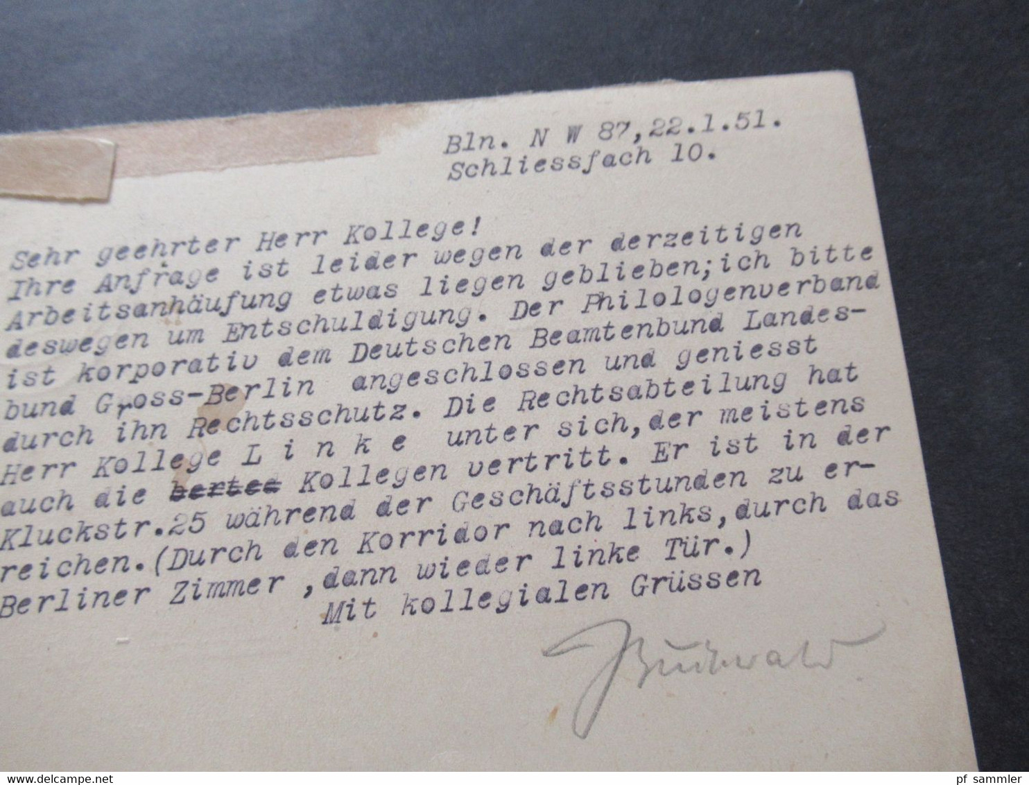 Berlin (West) 1949 GA P 4a mit Zusatzfrankatur Rotaufdruck als Fern PK Berlin - FFM Absender Dr. W. Rommel