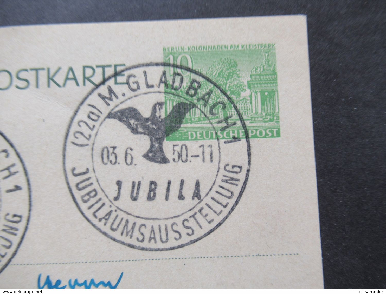 Berlin (West) 1950 Sonderpostkarte 100 Jahre Oberpostdirektion Berlin P 11 Mit Notopfer Und SSt M-Gladbach Jubila - Postkarten - Gebraucht