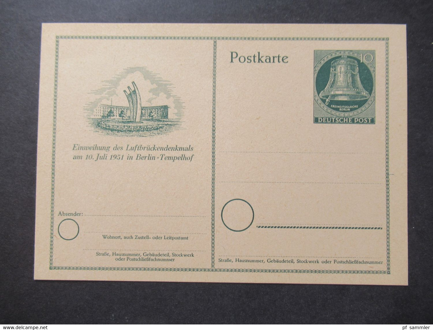 Berlin (West) 1951 Sonderpostkarte Einweihung Des Luftbrückendenkmals Ganzsache P 24 Ungebraucht - Cartes Postales - Neuves