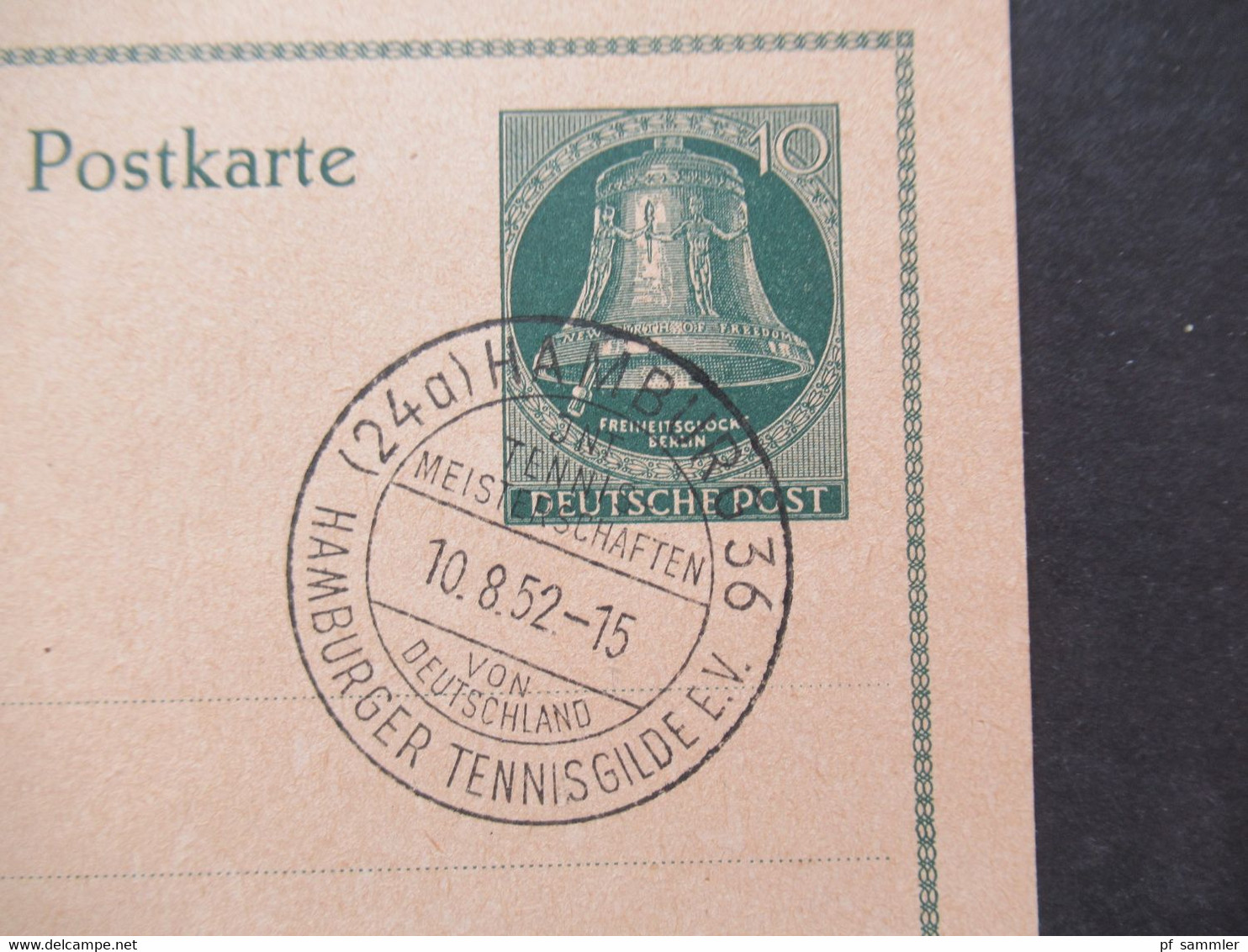Berlin (West) 1951 Sonderpostkarte Einweihung Des Luftbrückendenkmals Ganzsache P 24 SSt Hamburger Tennisgilde - Cartoline - Usati