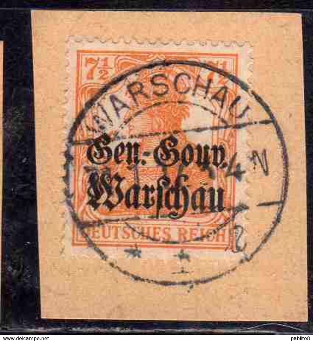 POLONIA POLAND POLSKA 1916 1917 ISSUED UNDER GERMAN OCCUPATION GERMANIA OVERPRINTED 7 1/2pf USED ON PAPER USATO OBLITERE - Ungebraucht