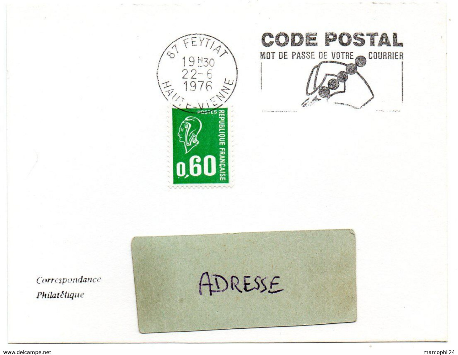 VIENNE / HAUTE - Dépt N° 87 = FEYTIAT 1976 =  FLAMME Codée FD =  SECAP Illustrée ' CODE POSTAL / Mot Passe' - Código Postal