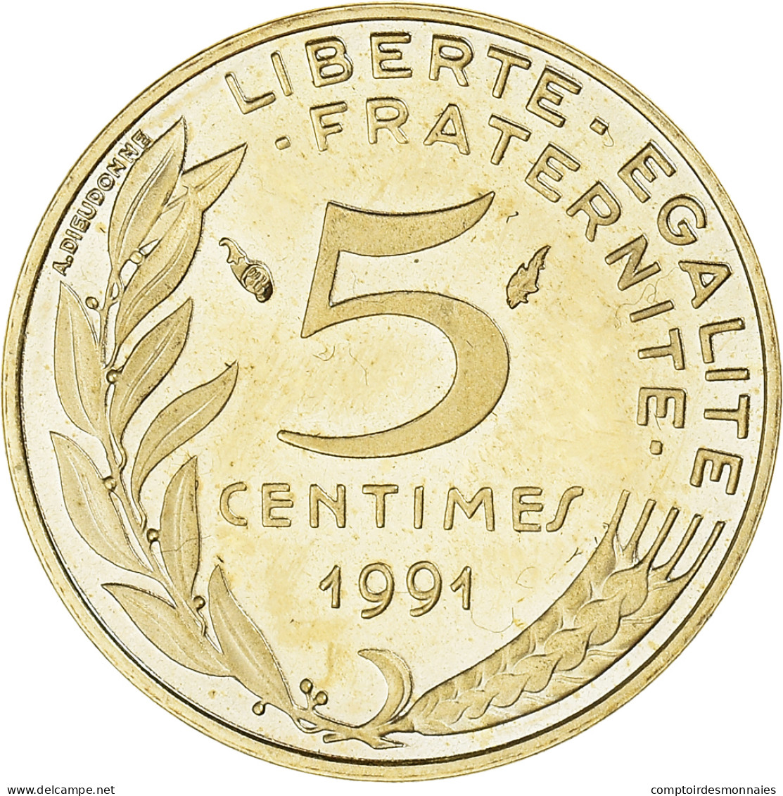 Monnaie, France, 5 Centimes, 1991, Paris, Col à 4 Plis, SPL, Bronze-Aluminium - Essais, Piéforts, épreuves & Flans Brunis