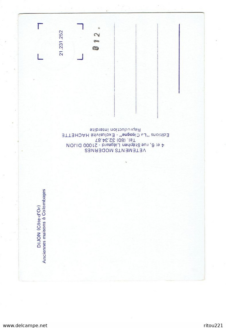 Cpm - 21 - DIJON - Anciennes Maisons à Colombages - Publicité VM Vêtements Modernes Rue Liégeard - Vignes