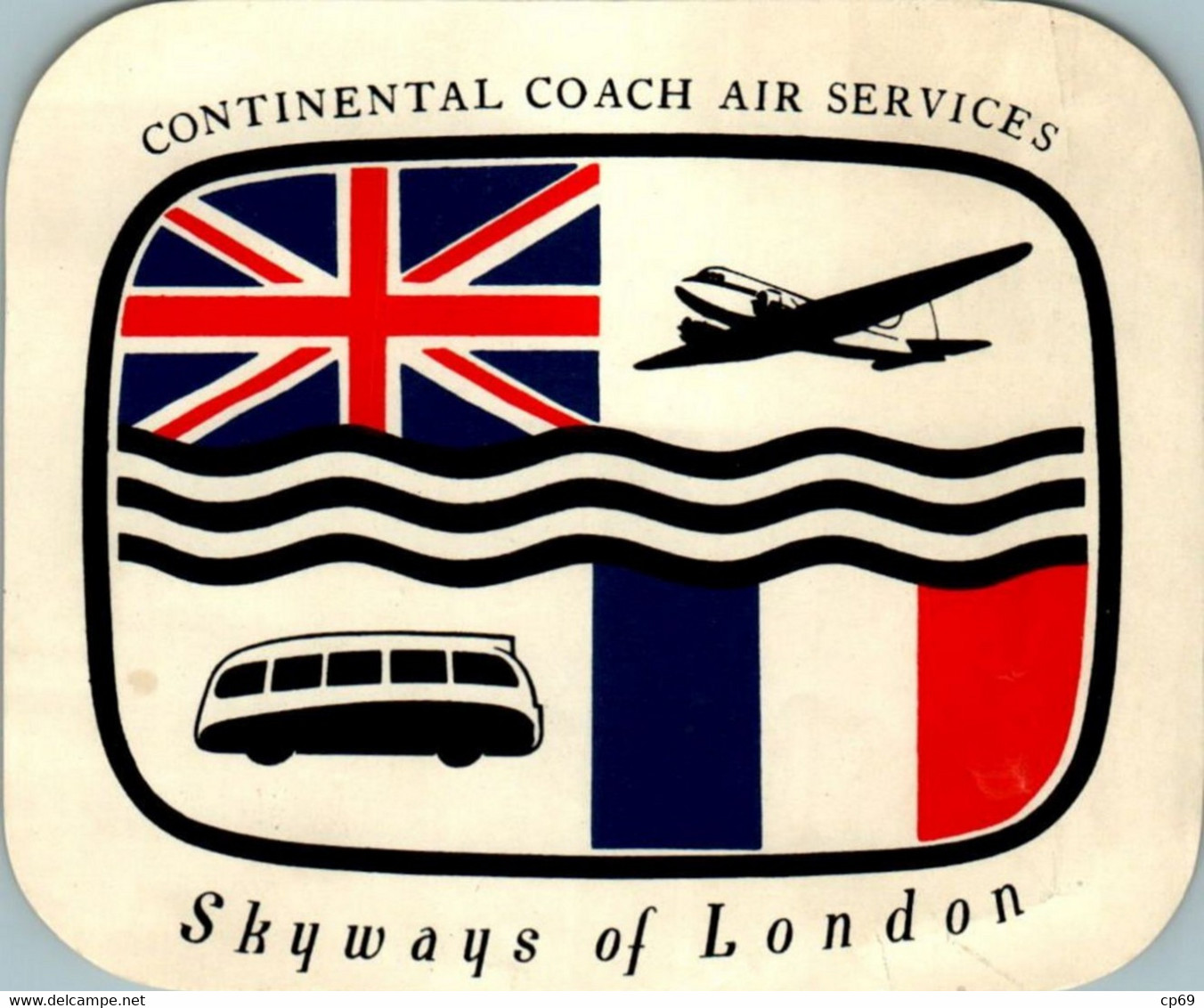 Etiquette De Bagage Voyage Franco-Anglais Continental Coach Air Services Skyways Of London Aviation Travel Avion Bus B.E - Aufklebschilder Und Gepäckbeschriftung