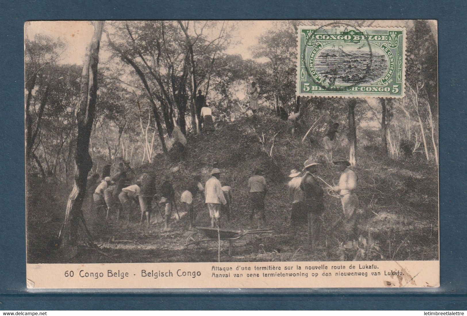 ⭐ Congo Belge - Entier Postal Carte Postale - Attaque D'une Termitière Sur La Nouvelle Route De Lukafu ⭐ - Stamped Stationery