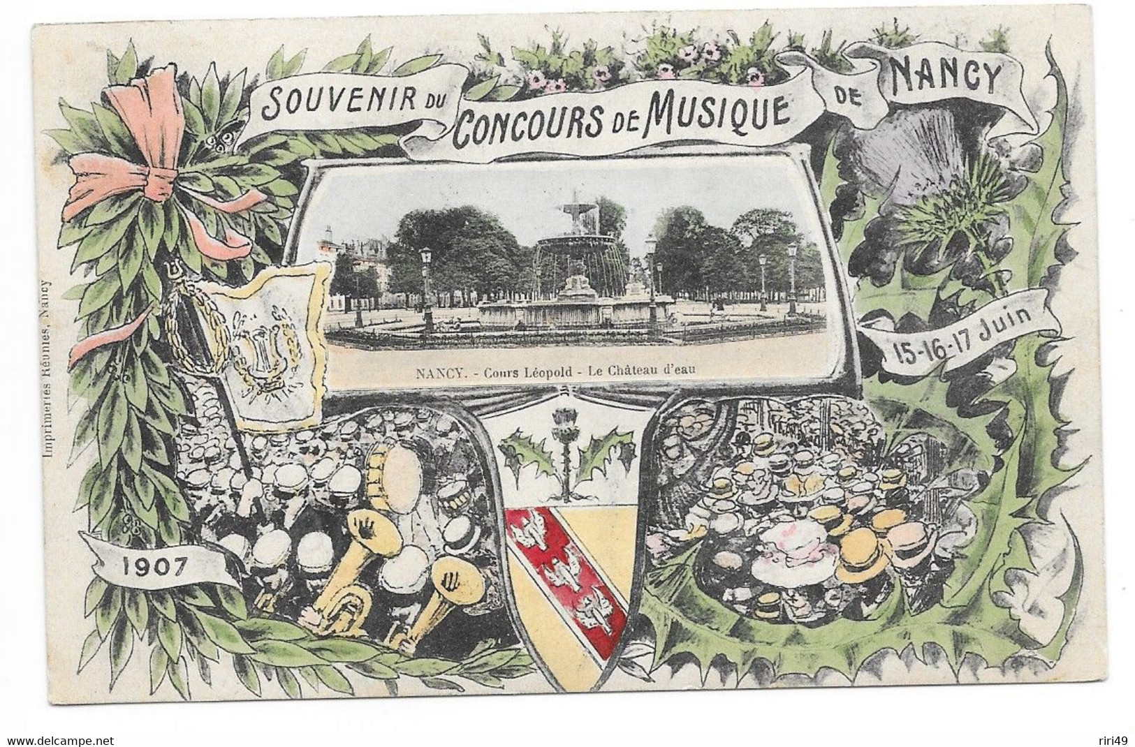 Cpa 54 NANCY, Souvenir Du Concours De Musique De NANCY, 15,16,17 JUIN 1907? VOYAG2E 1907 Belle Carte - Nancy