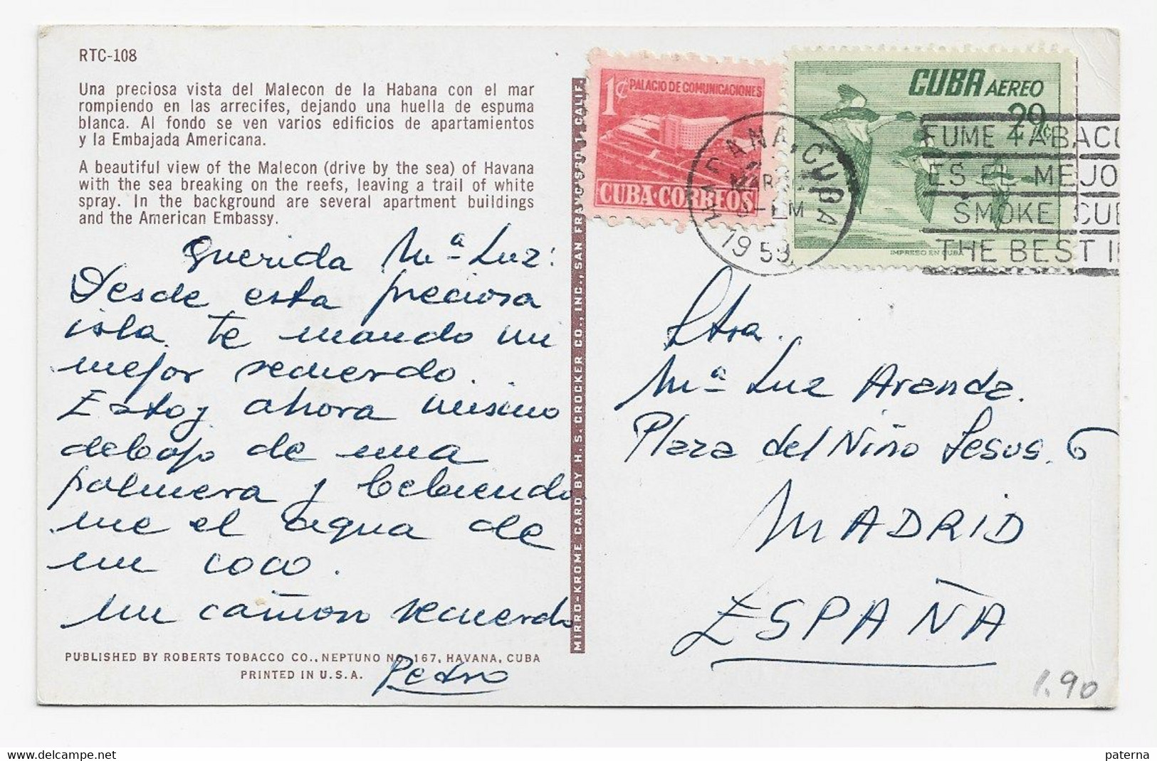 3713   Postal Habana Cuba 1959 - Cartas & Documentos