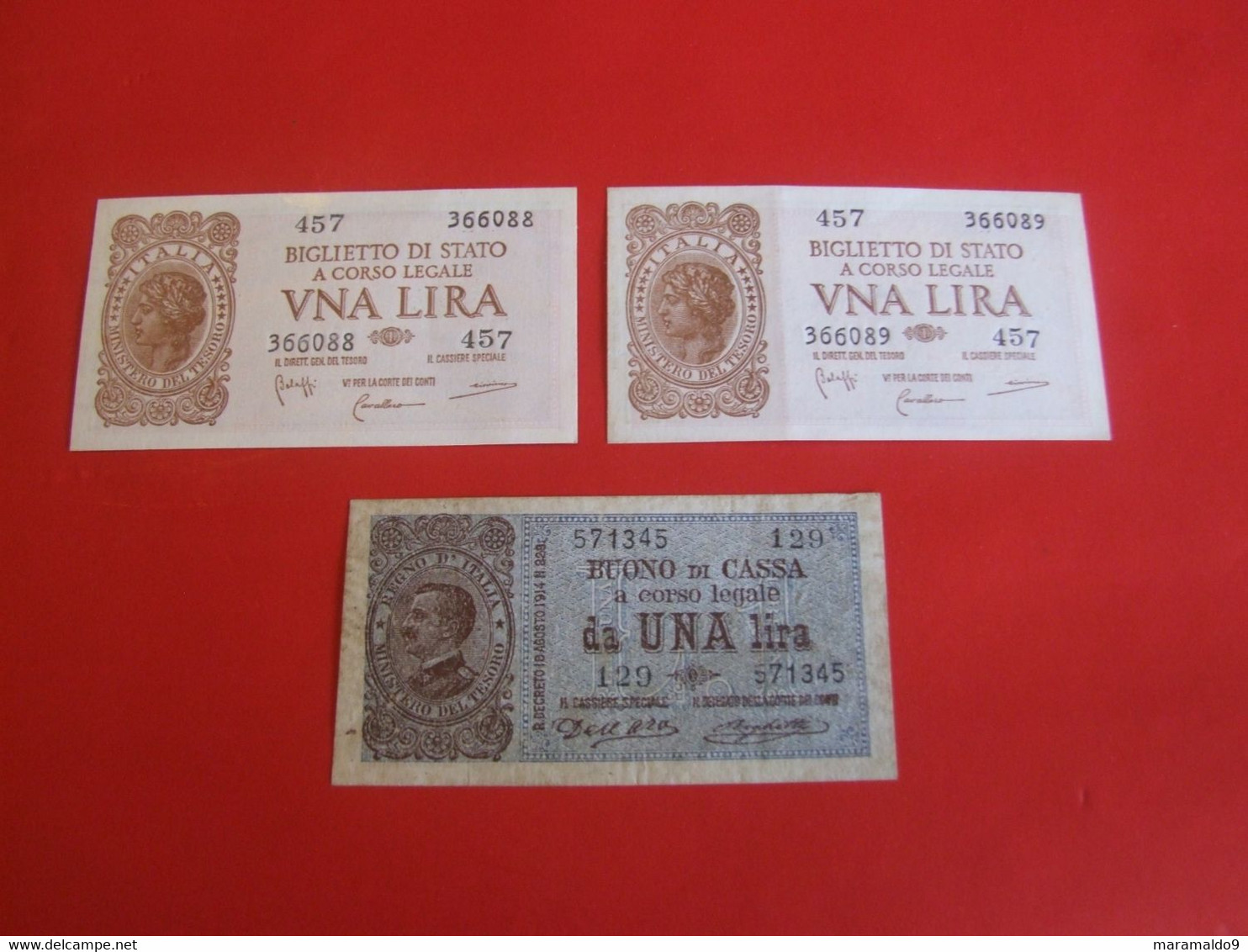 BANCONOTE REGNO D'ITALIA: 2 Da UNA LIRA + UNA LIRA BUONO DI CASSA+ALTRE - Collections