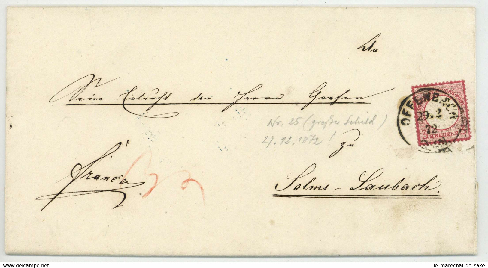 Offenbach 1872 An Grafen V Solms Laubach Bechtold Echzell - Storia Postale