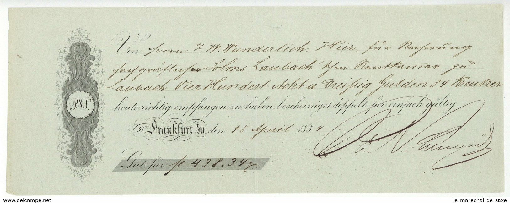 Frankfurt Main 1854 Quittung - Manuscripten