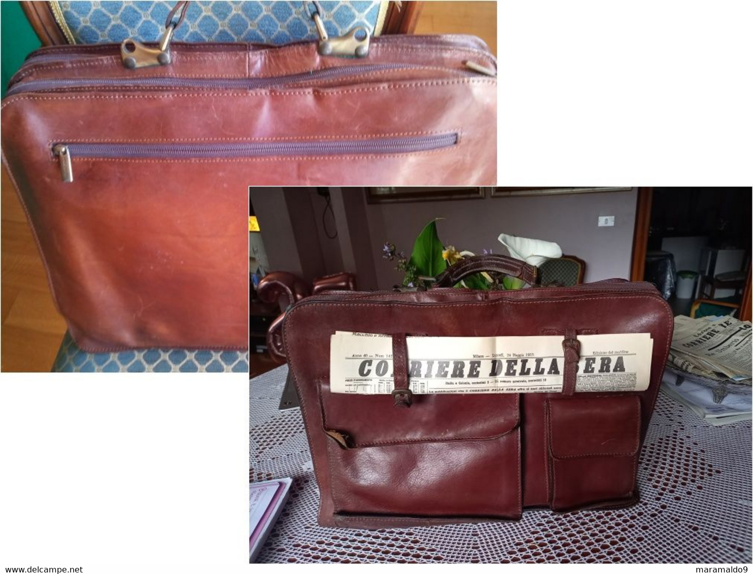 CARTELLA IN CUOIO VALIGIA ARTIGIANALE BORSA UNISEX ANNI 60 - Marroquinería