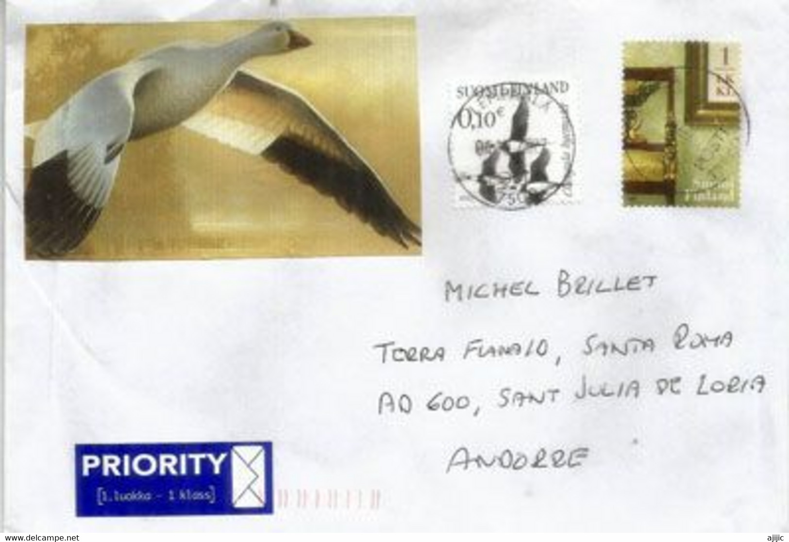 Oiseau Harelde Kakawi  (Canard Plongeur) Lettre De Finlande Adressée Andorre , 2022 - Briefe U. Dokumente