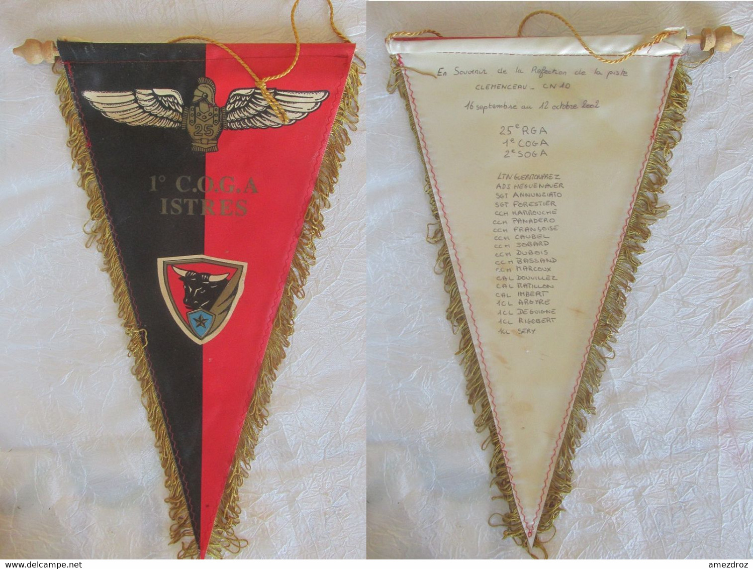 Fanion Militaire - 1er C.O.G.A Istres - Liste Nominative Au Dos 25e R.G.A, 1er Et 2e C.O.G.A  Manque Un Embout Bois - Drapeaux