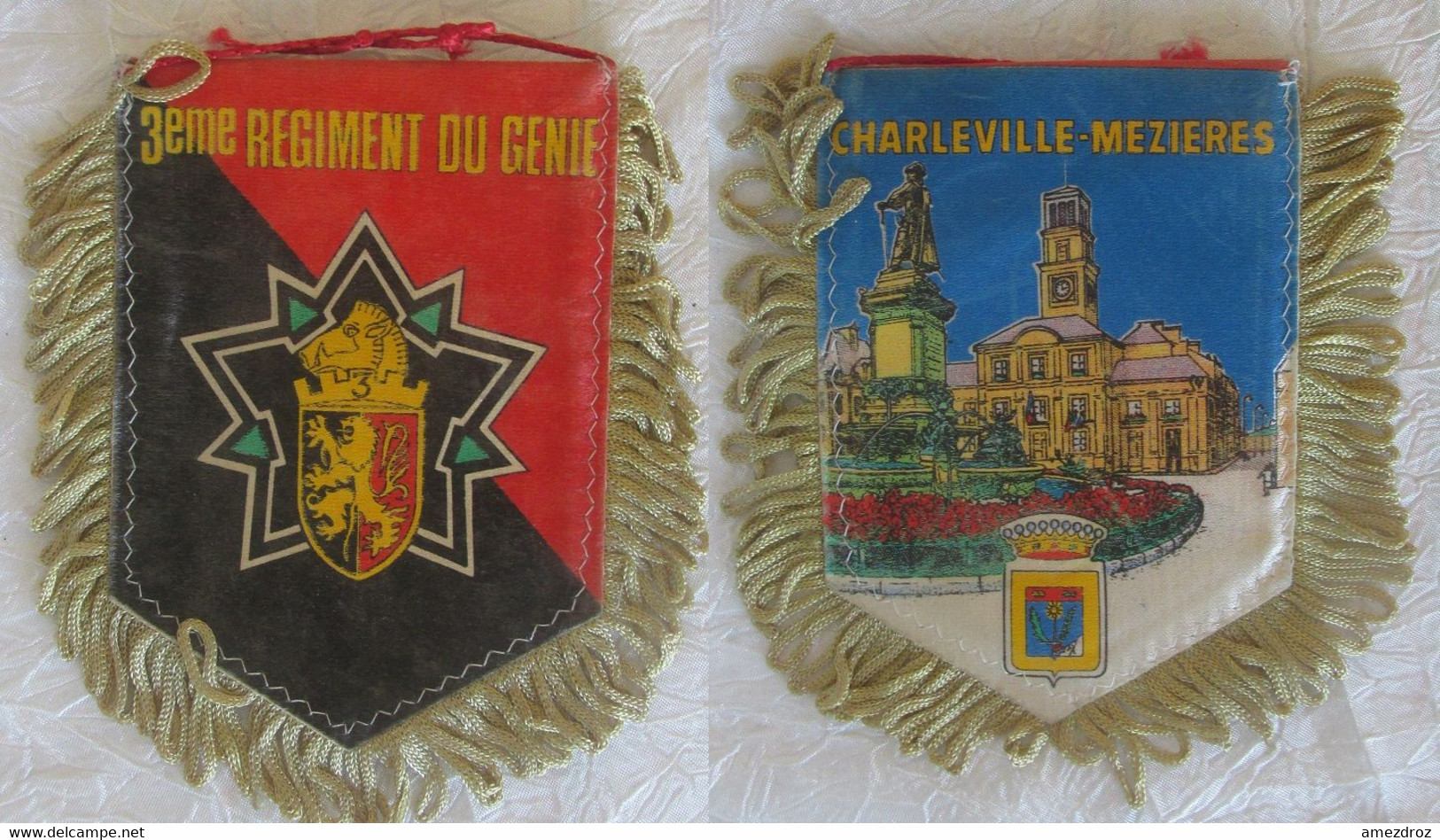 Fanion Militaire - 3eme Régiment Du Génie Charleville-Mézières  Usures Env 9,5 X 13 Cm - Drapeaux