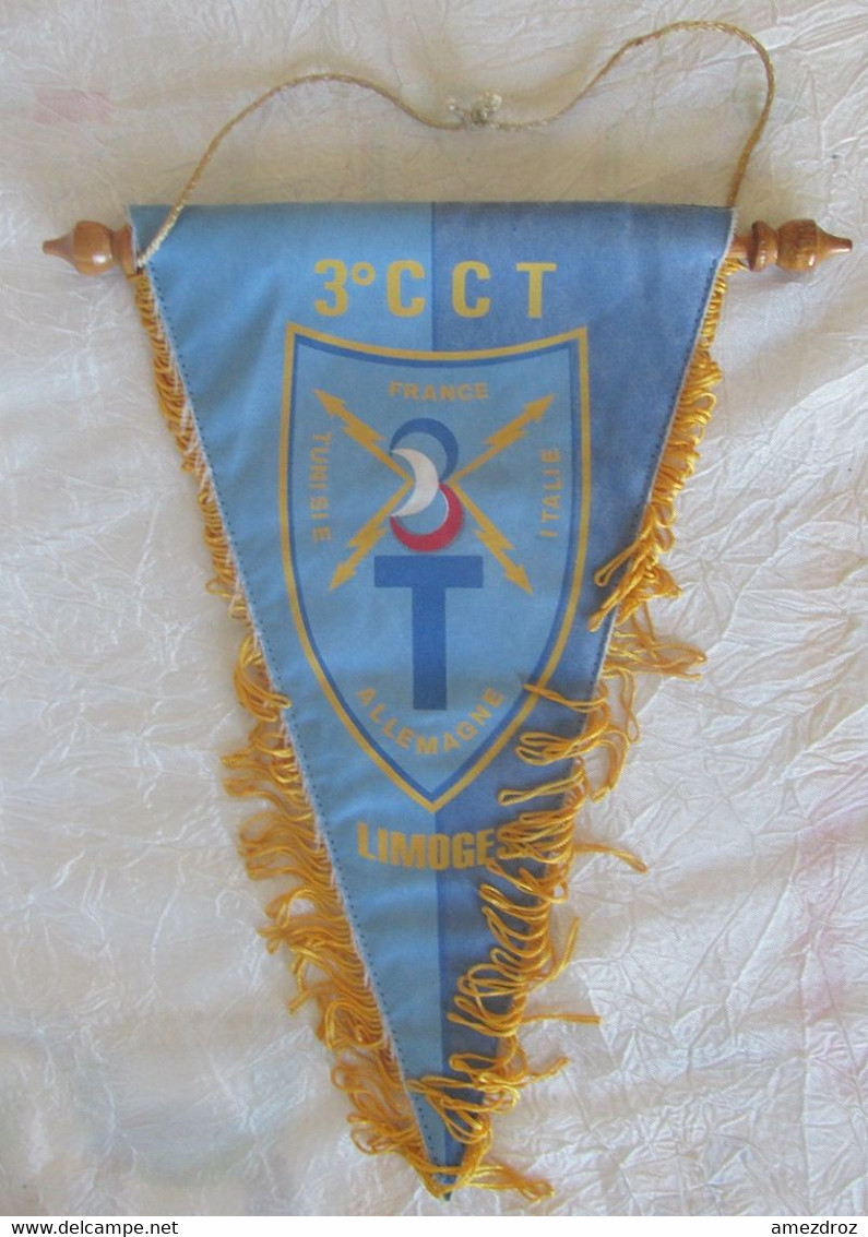 Fanion Militaire -3e Compagnie De Commandement Et De Transmissions - Limoges - France Tunisie Italie Allemagne 19 X 25 - Drapeaux