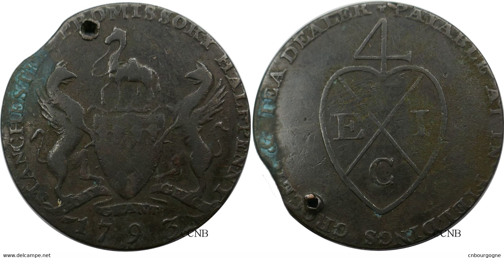 Royaume-Uni - Manchester Feildings Grocer & Tea Dealer - Half Penny Token 1793 - TB+/VF35 Trou - Mon5032 - Otros & Sin Clasificación